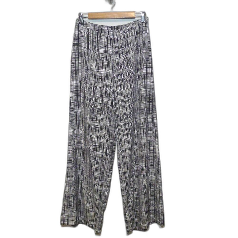 PURE Collection 100% Silk Wide Leg Dress Pant - Black/White Print 6L